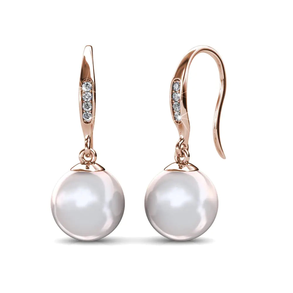Style Loft Collection Freshwater Pearl and Crystal 18k Rose Gold Plated Dangle Earrings