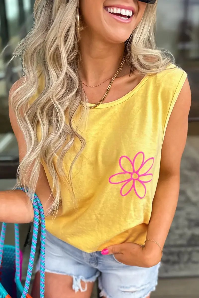 Love Salve Yellow Floral Tank Top Summer Beach Women&amp;#39;s Casual Sleeveless Top