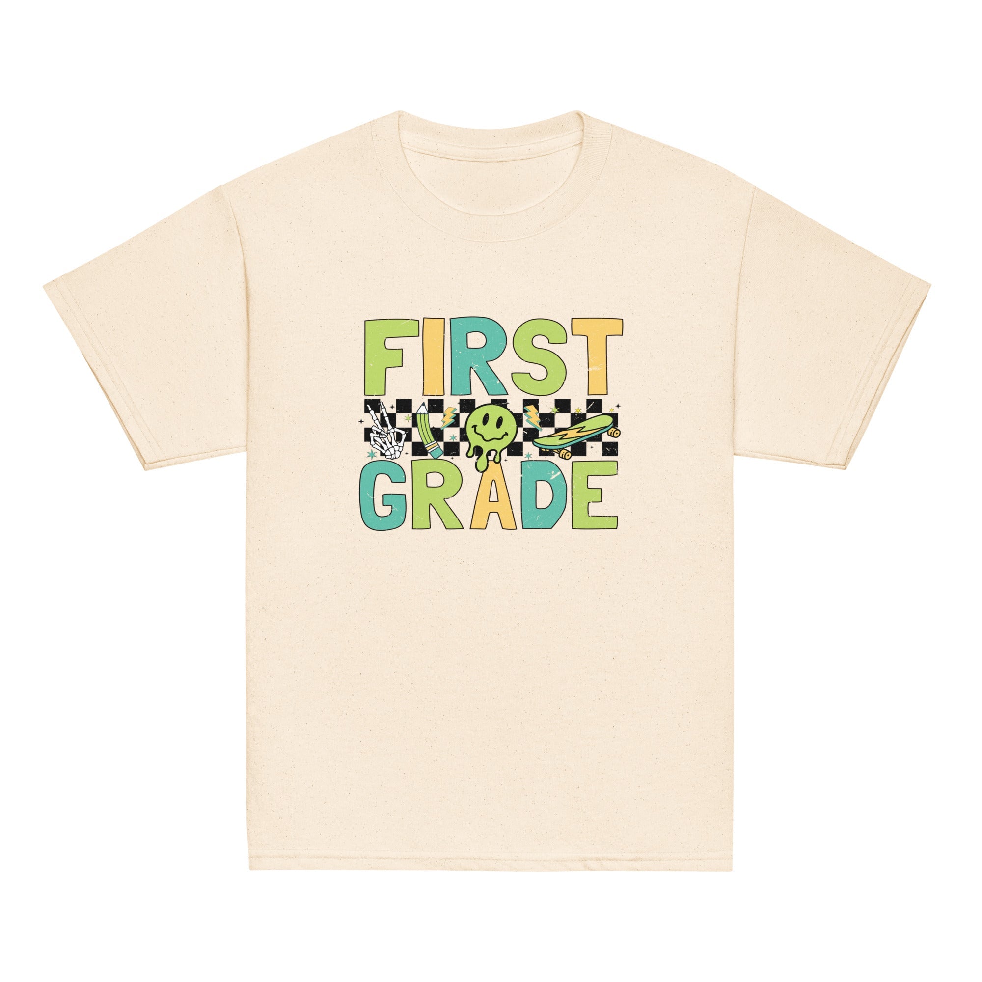First Grade T-Shirt Retro Skate Natural Shirt, Back to School T-Shirt Kids