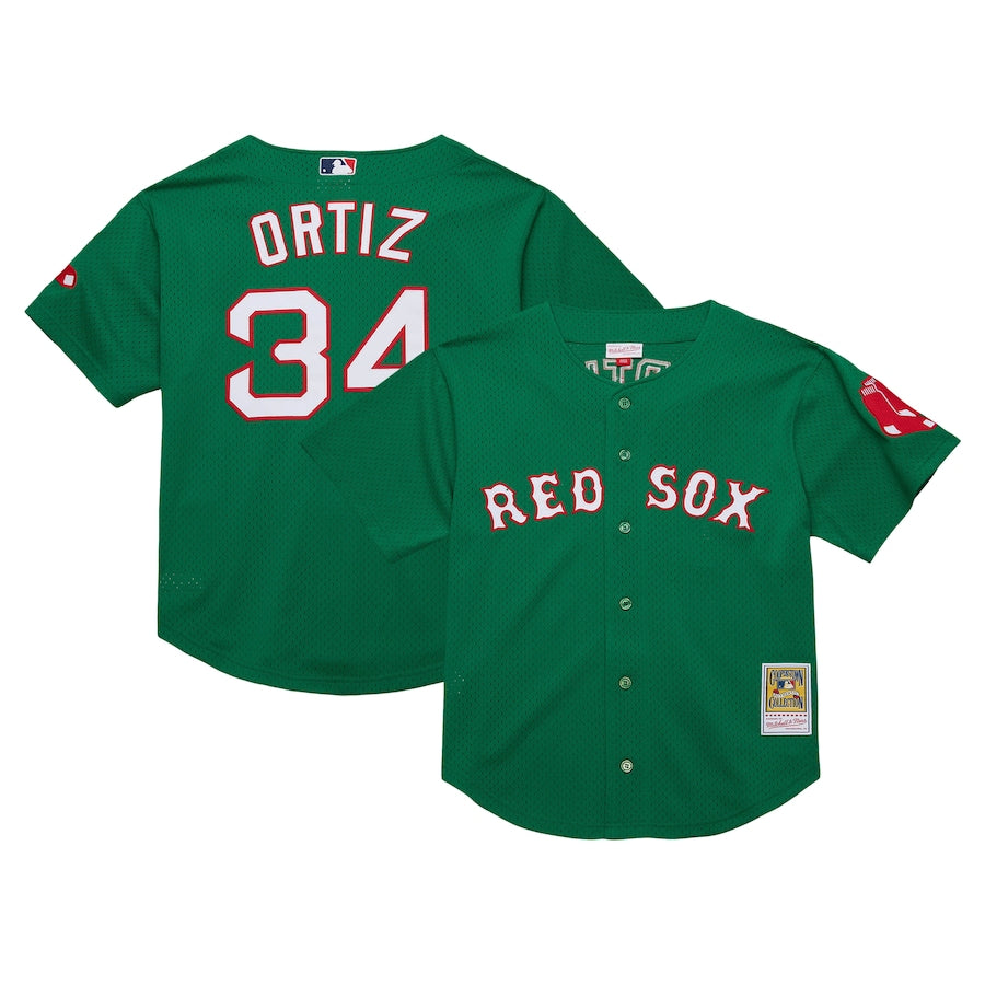Youth Boston Red Sox David Ortiz Mitchell &amp;amp; Ness Green Cooperstown Collection Mesh Batting Practice Jersey