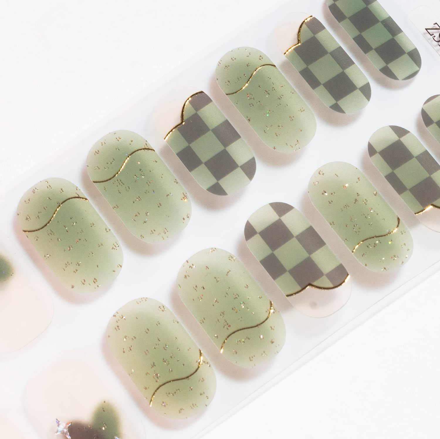 Green Checker Gel Nails