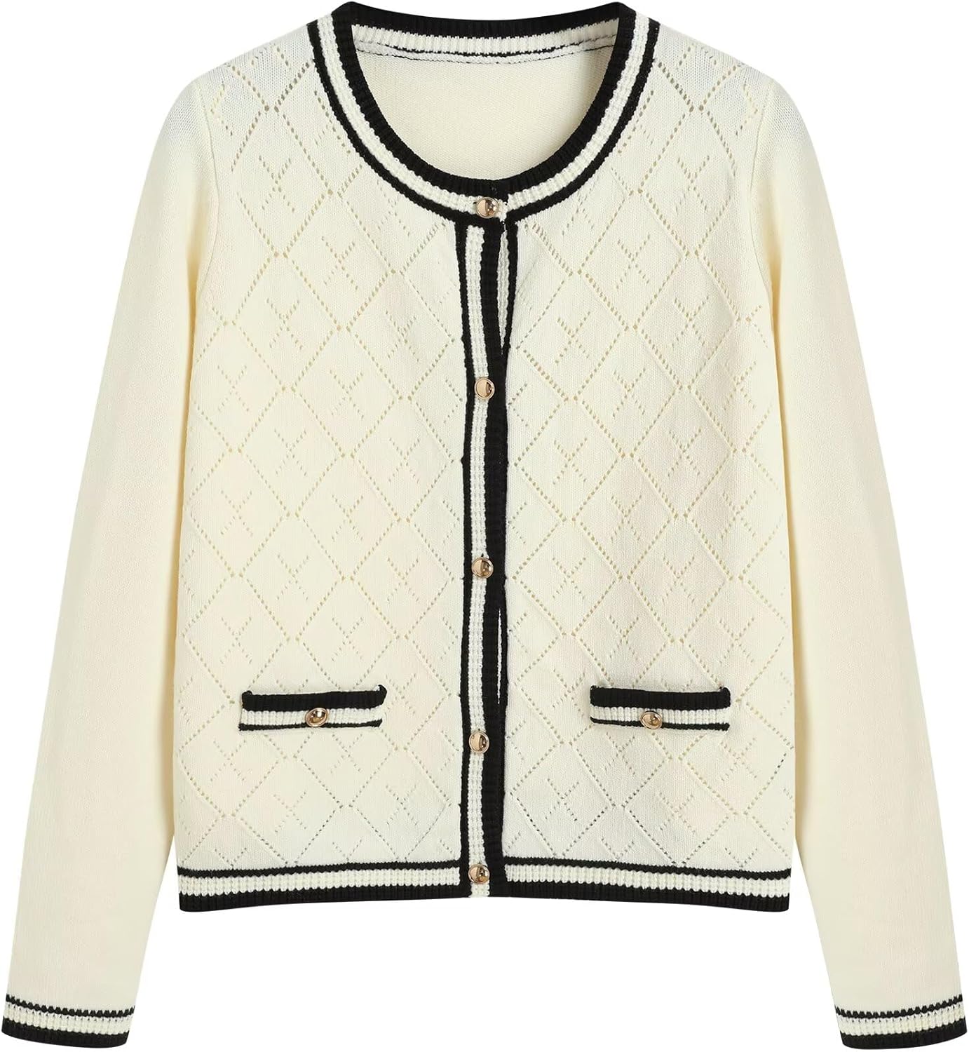 ZAFUL Women&amp;#39;s Knit Cardigan Sweaters Fall Open Front Long Sleeve Crochet Knited Button Lightweight Cardigans Outerwear Coats