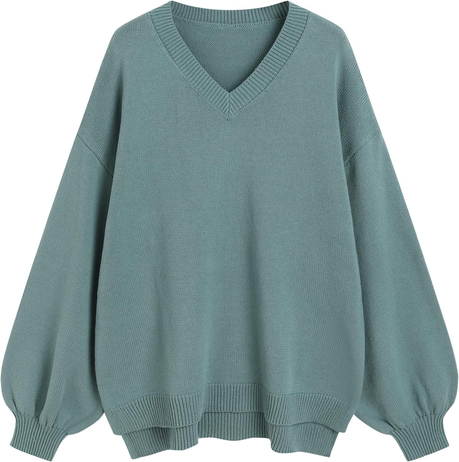ZAFUL Women&amp;#39;s Oversized Sweater 2025 Fall Casual Trendy V Neck Knit Side Slit Long Sleeve Pullover Top