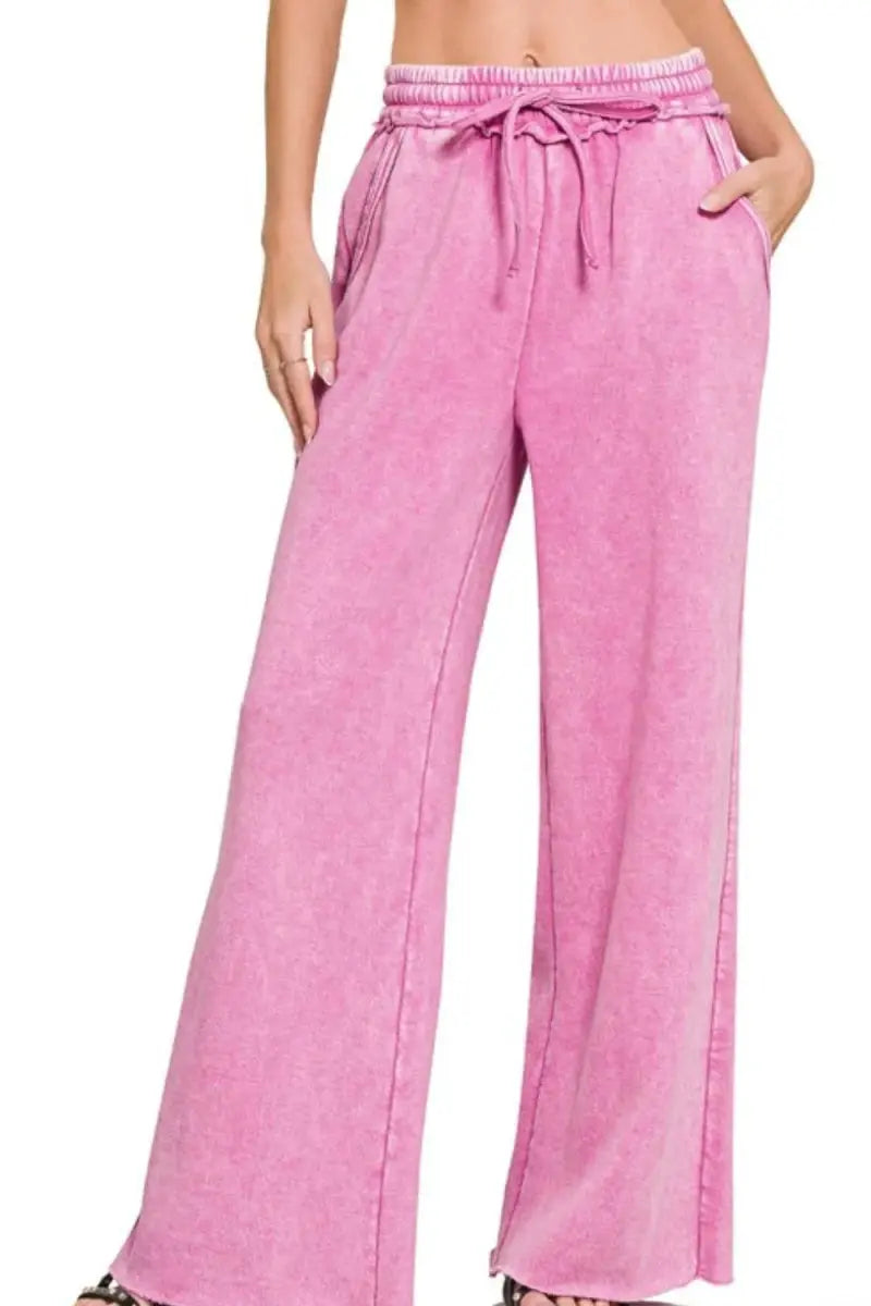 Trendsi Acid Wash Palazzo Pants Women&amp;#39;s Lounge Sweatpants with Pockets