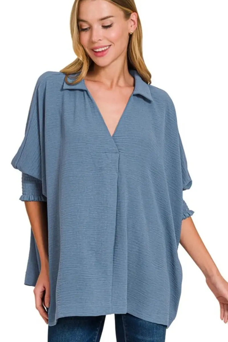 Trendsi Airflow Tee Women&amp;#39;s Casual Top Smocked Sleeve Lightweight Shirt