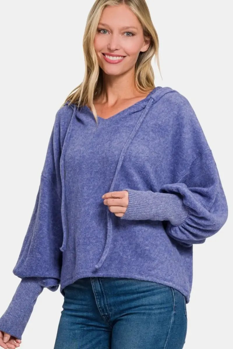 Trendsi Hacci Hoodie Women&amp;#39;s Casual Cropped Knit Top Soft &amp;amp; Comfy