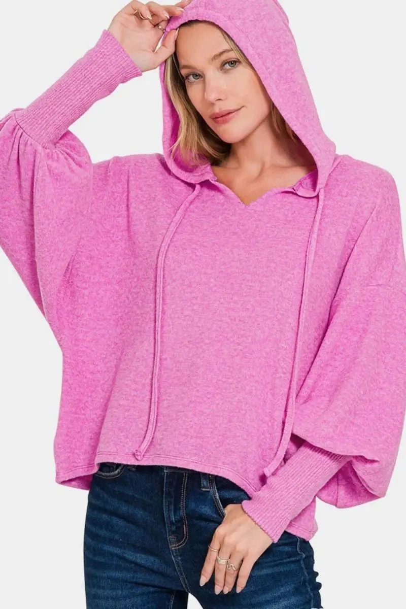 Trendsi Hacci Hoodie Women&amp;#39;s Loungewear Cropped Knit Top Soft &amp;amp; Comfy
