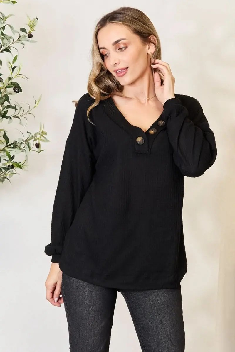 Lovesalve WS Buttoned Blouse Women&amp;#39;s Casual Long Sleeve Top USA Wholesale Zenana