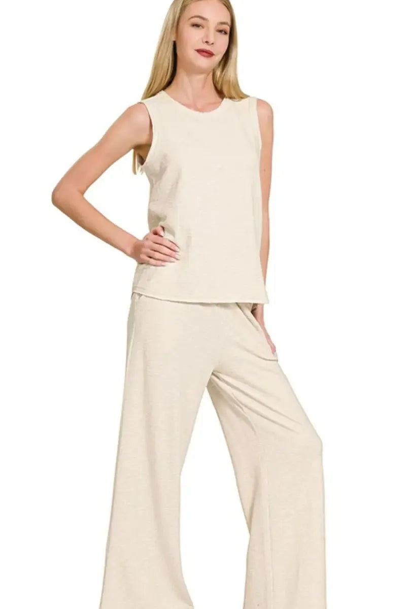 Trendsi Cotton Slub Set Women&amp;#39;s Lounge Two Piece Set USA Made, Comfy