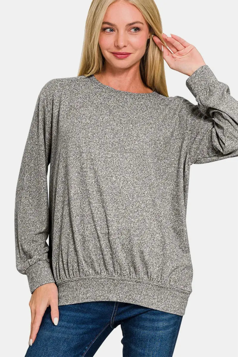 Trendsi Melange Top Women&amp;#39;s Everyday Round Neck Tee Soft &amp;amp; Comfy