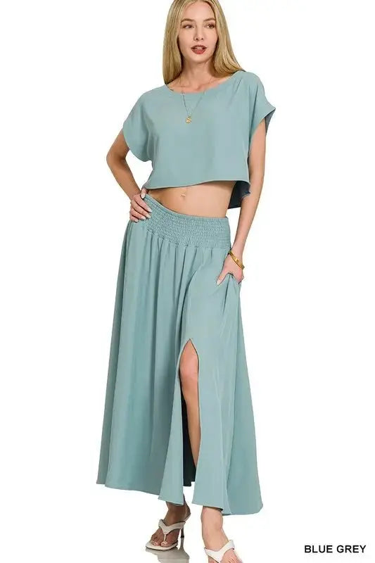 Trendsi Woven Crop Set Women&amp;#39;s Casual Two Piece Set USA Shipped