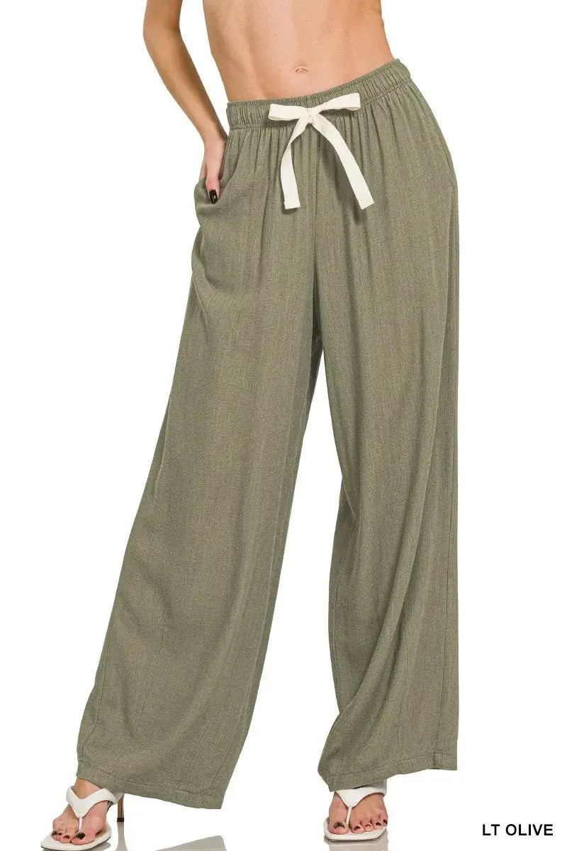 Trendsi Linen Drawstring Pants Women&amp;#39;s Casual Comfy Lightweight Bottoms