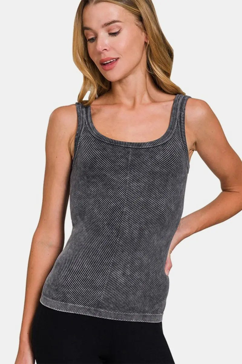 Ribbed Scoop Neck Tank Women&amp;#39;s Layering Essential Soft Basic Top