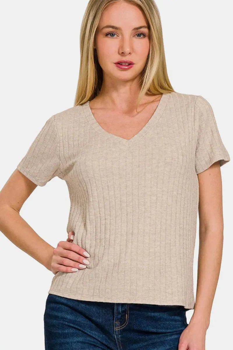 Ribbed Tee Women&amp;#39;s Casual Wear Short Sleeve T-Shirt Soft &amp;amp; Comfy