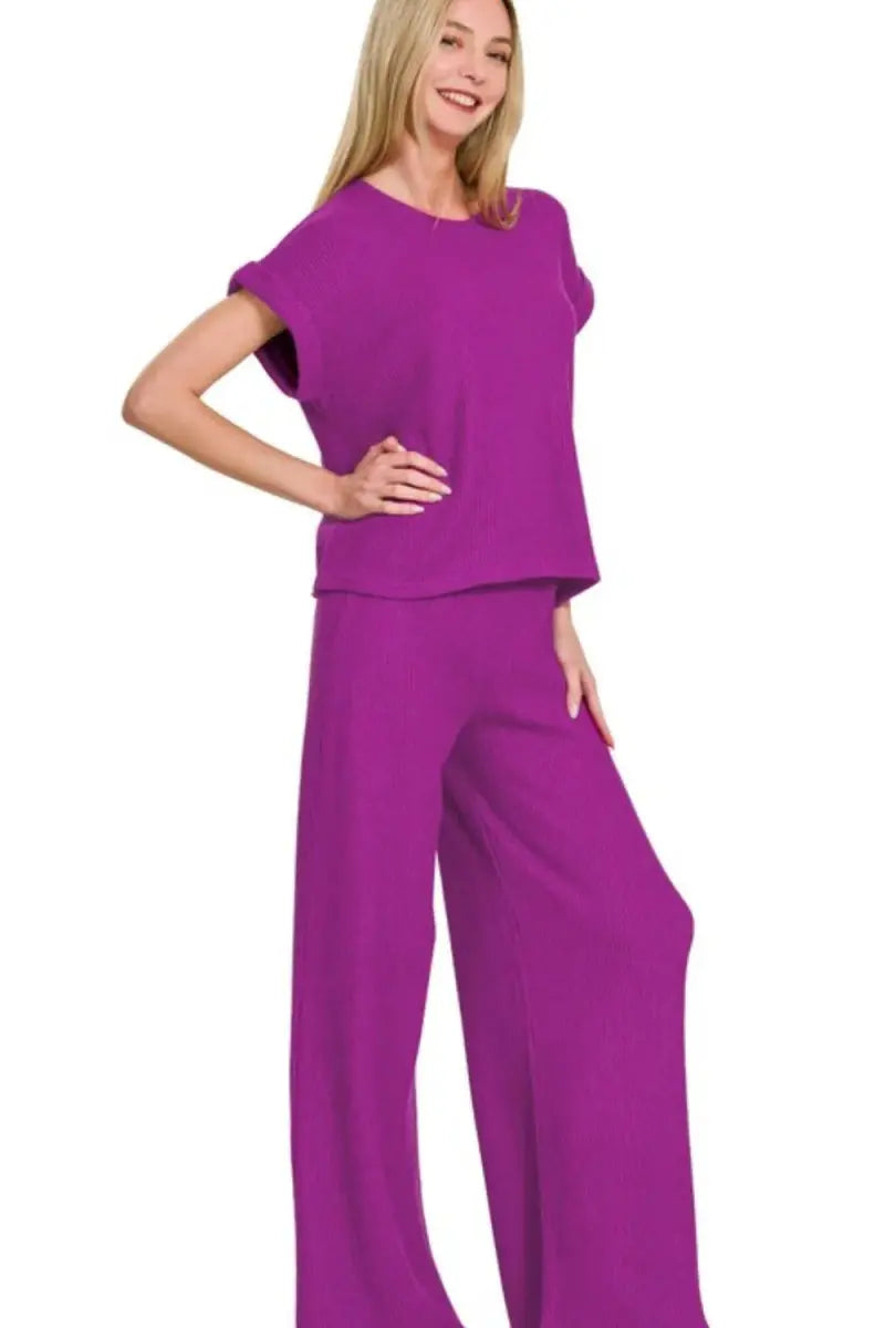 Trendsi Zenana Loungewear Women&amp;#39;s Rolled Sleeve Top &amp;amp; Pants Set - Comfy &amp;amp; USA Shipped!