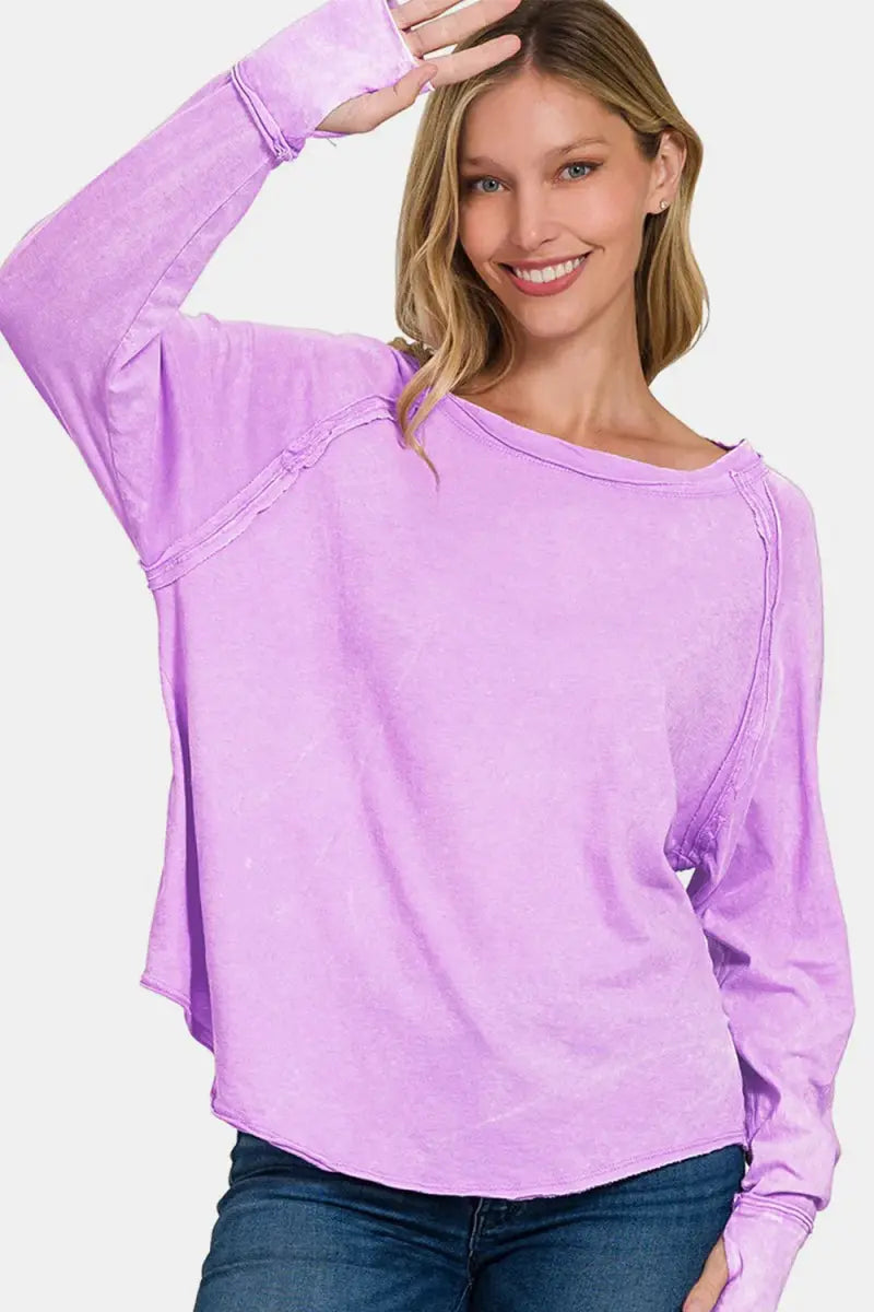 Round Neck Women&amp;#39;s T-Shirt Everyday Layering Long Sleeve Thumbhole Top
