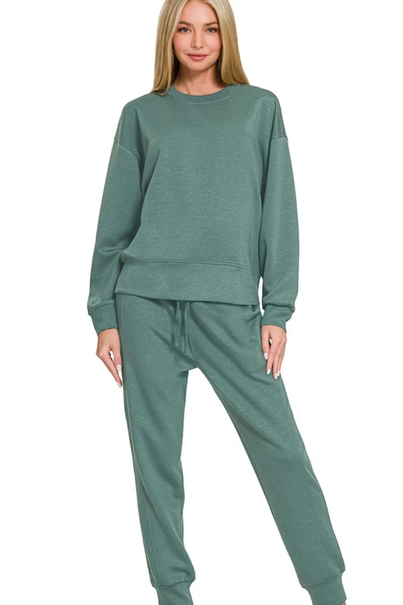 Zenana Scuba Crewneck Pullover &amp;amp; Joggers 2 Pieces Set
