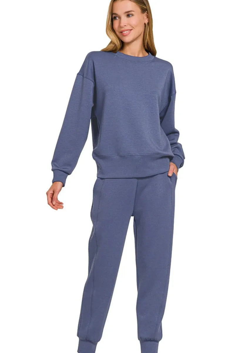 Zenana Scuba Crewneck Pullover &amp;amp; Joggers 2 Pieces Set