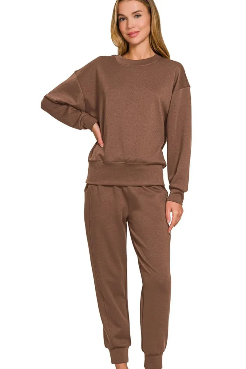 Zenana Scuba Crewneck Pullover &amp;amp; Joggers 2 Pieces Set