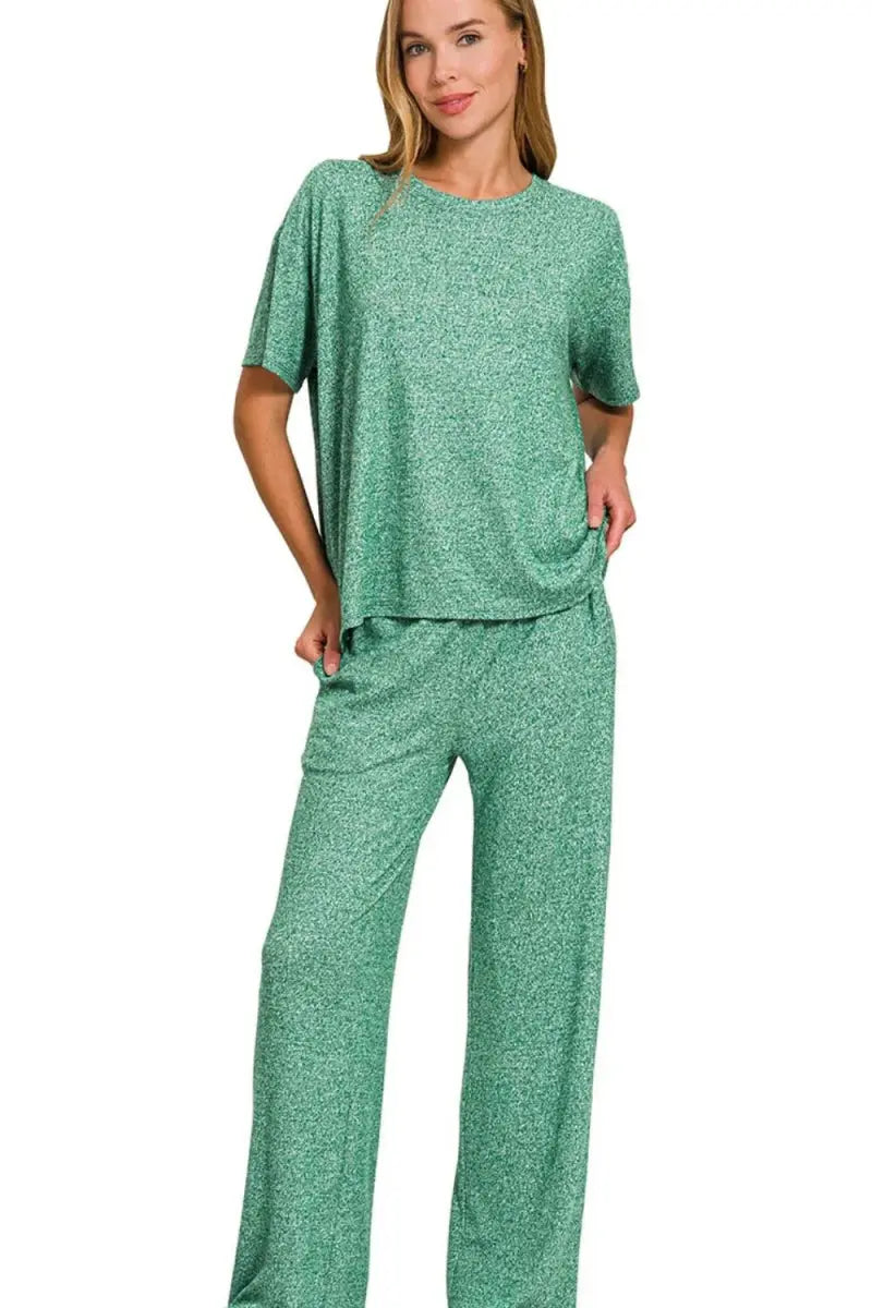 Trendsi Soft Melange Set Women&amp;#39;s Loungewear Pajama Set USA Shipped