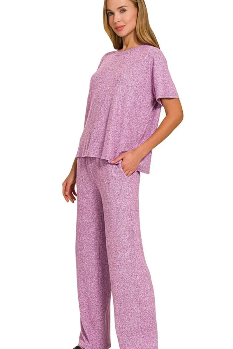 Trendsi Melange Lounge Set Women&amp;#39;s Soft Knit Pajama Set Comfy &amp;amp; Relaxed