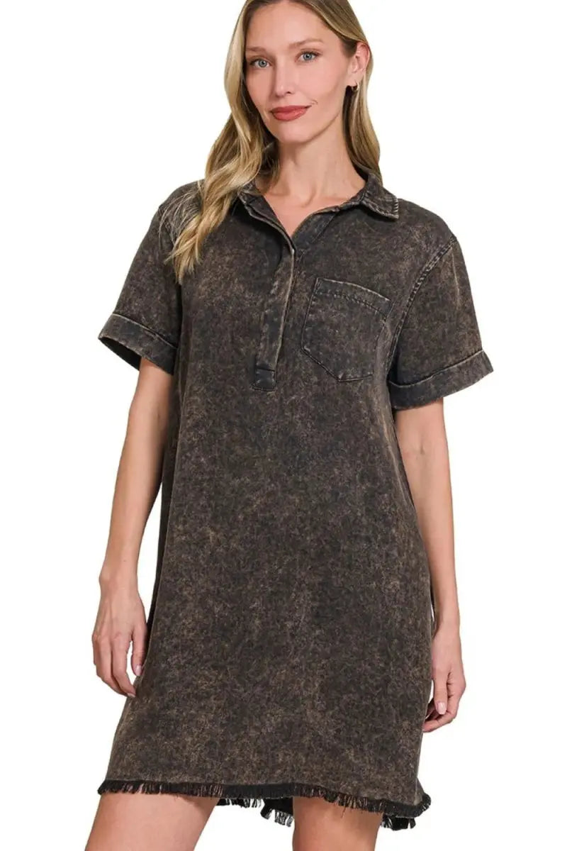 Trendsi Tencel Dress Women&amp;#39;s Casual Collared Shirt Dress Soft &amp;amp; Comfy