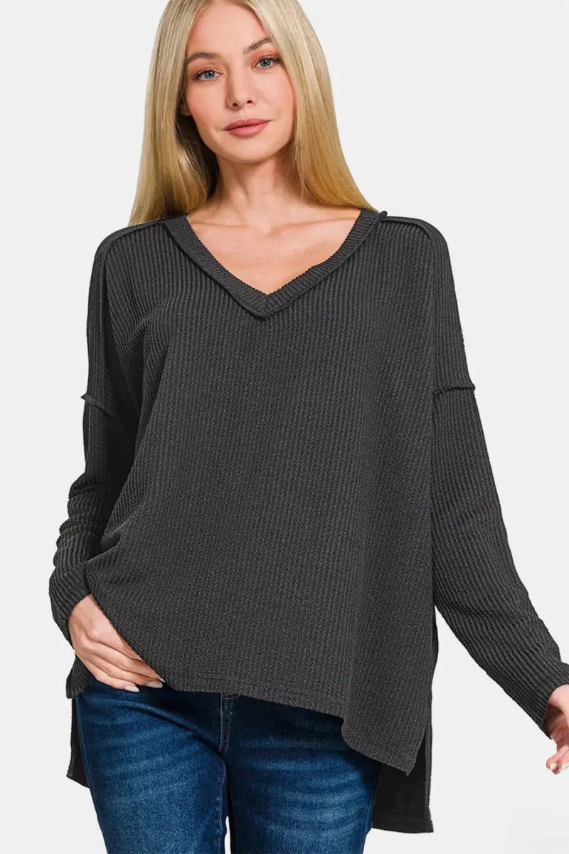 Seam V-Neck Top Women&amp;#39;s Casual Long Sleeve T-Shirt Soft, Comfy