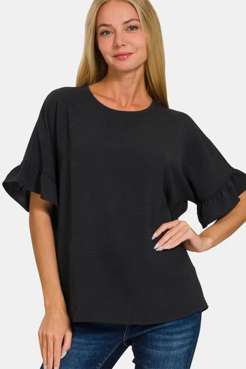 Zenana V-Neck Top Women&amp;#39;s Casual Flutter Sleeve Tee - Soft &amp;amp; Comfy