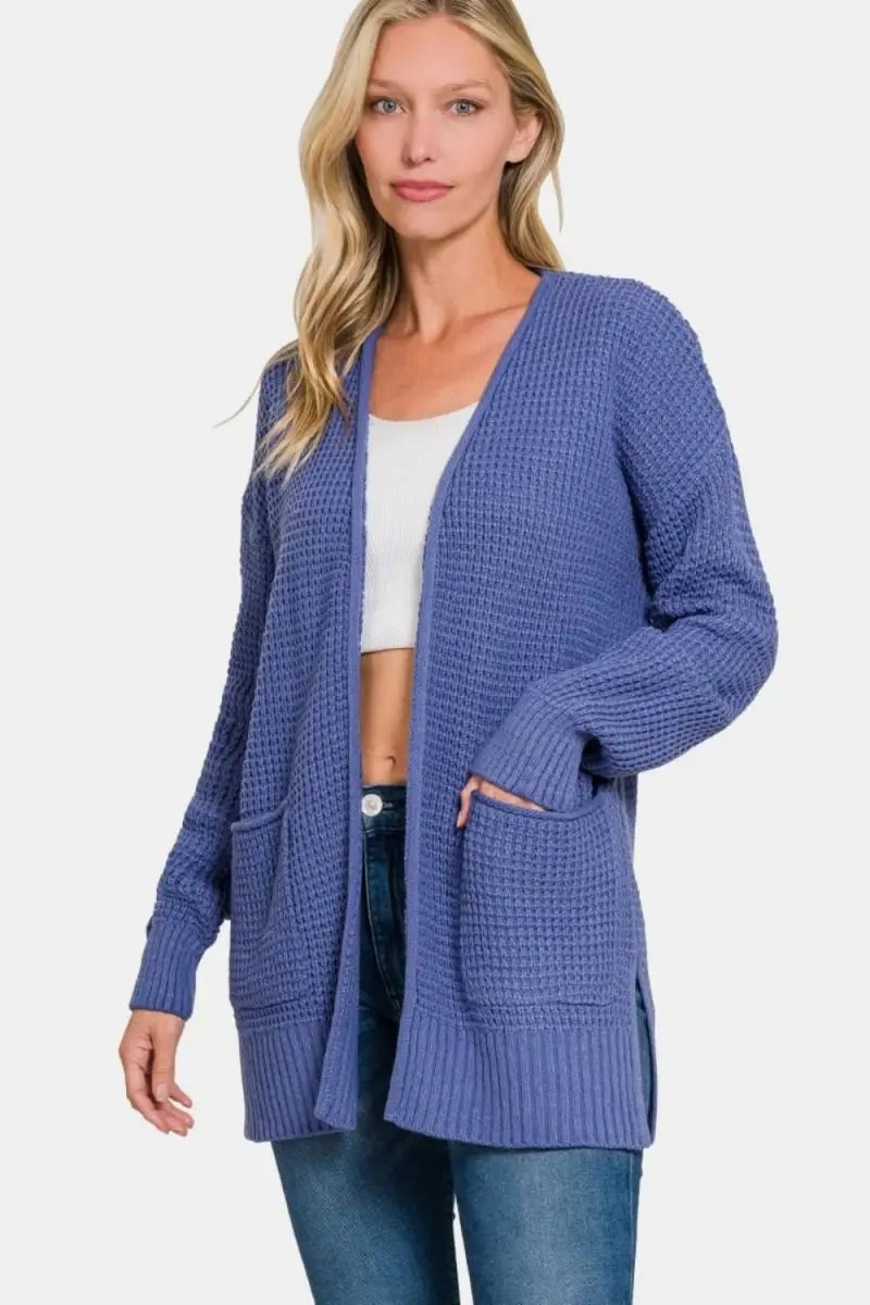 Trendsi Waffle Knit Cardigan Women&amp;#39;s Layering Sweater Open Front Cozy