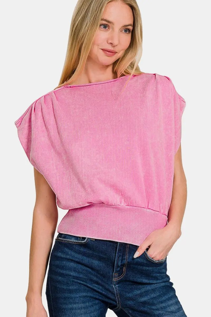 Trendsi Washed Dolman Top Women&amp;#39;s Casual Boat Neck Tee USA Shipped!