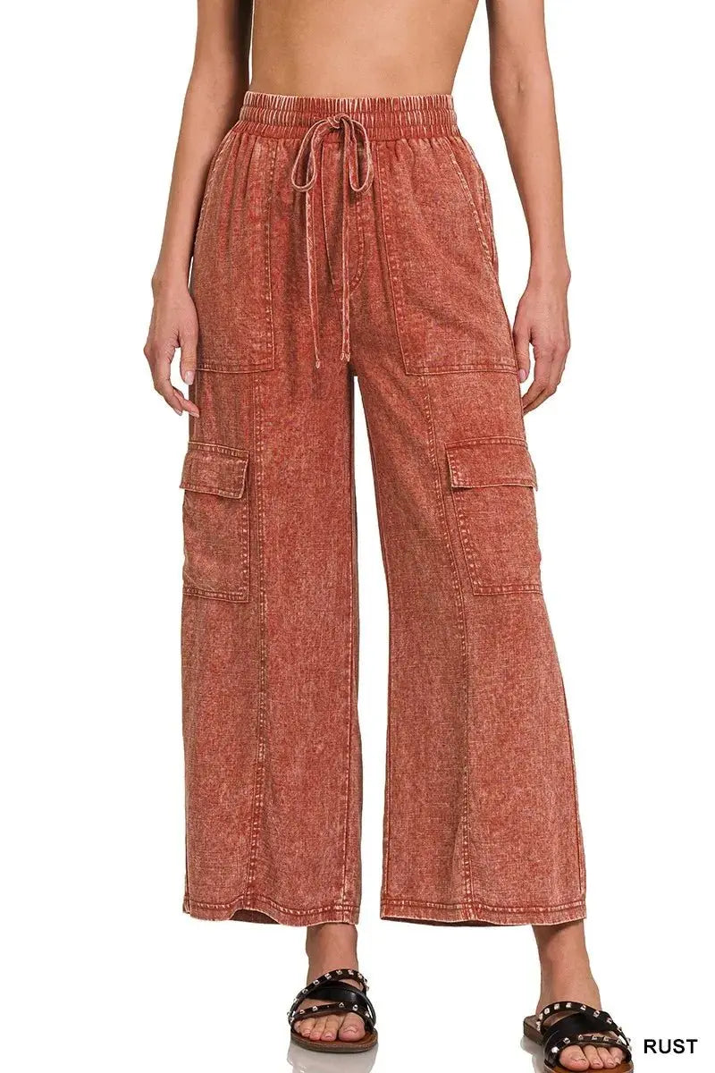 Trendsi Linen Cargo Pants Women&amp;#39;s Casual Elastic Waist Comfy Trousers