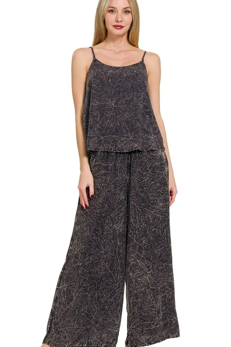 Trendsi Zenana Acid Wash Set Women&amp;#39;s Cami &amp;amp; Pants Two Piece Set USA Shipped