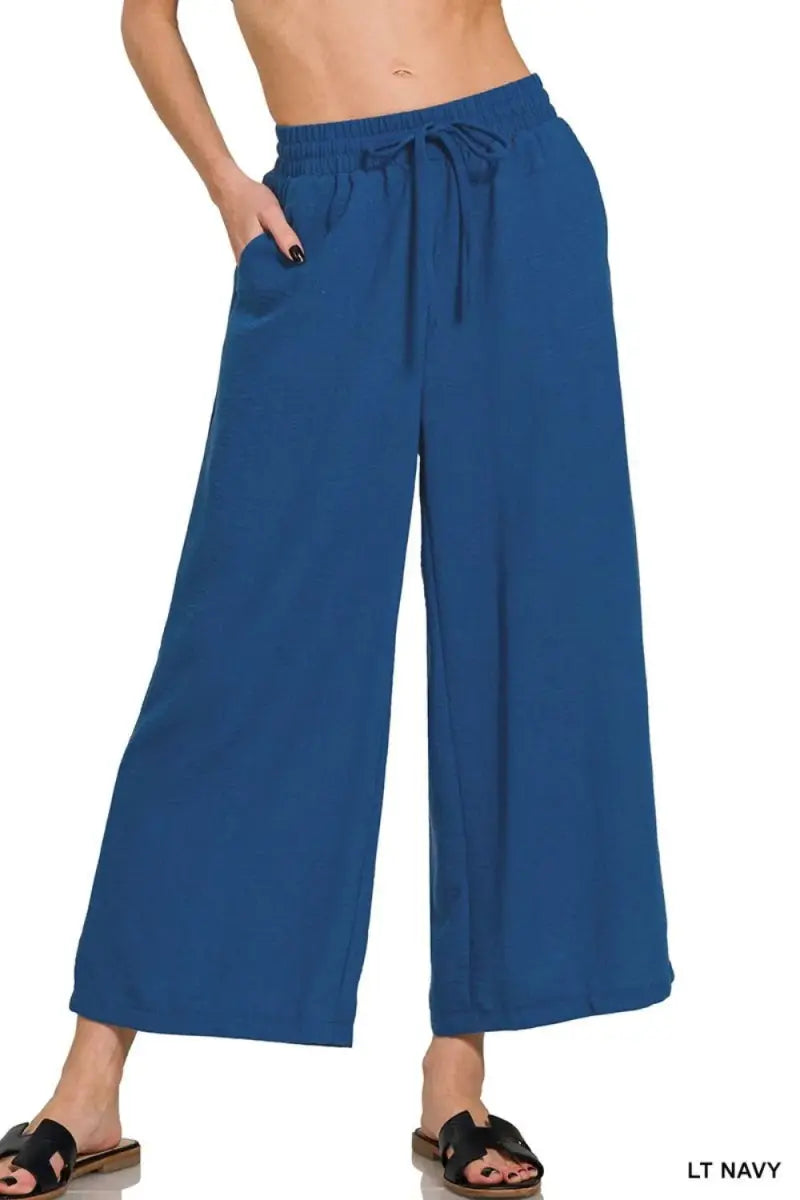 Trendsi Zenana Crepe Pants Women&amp;#39;s Casual Cropped Trousers Elastic Waist Lightweight