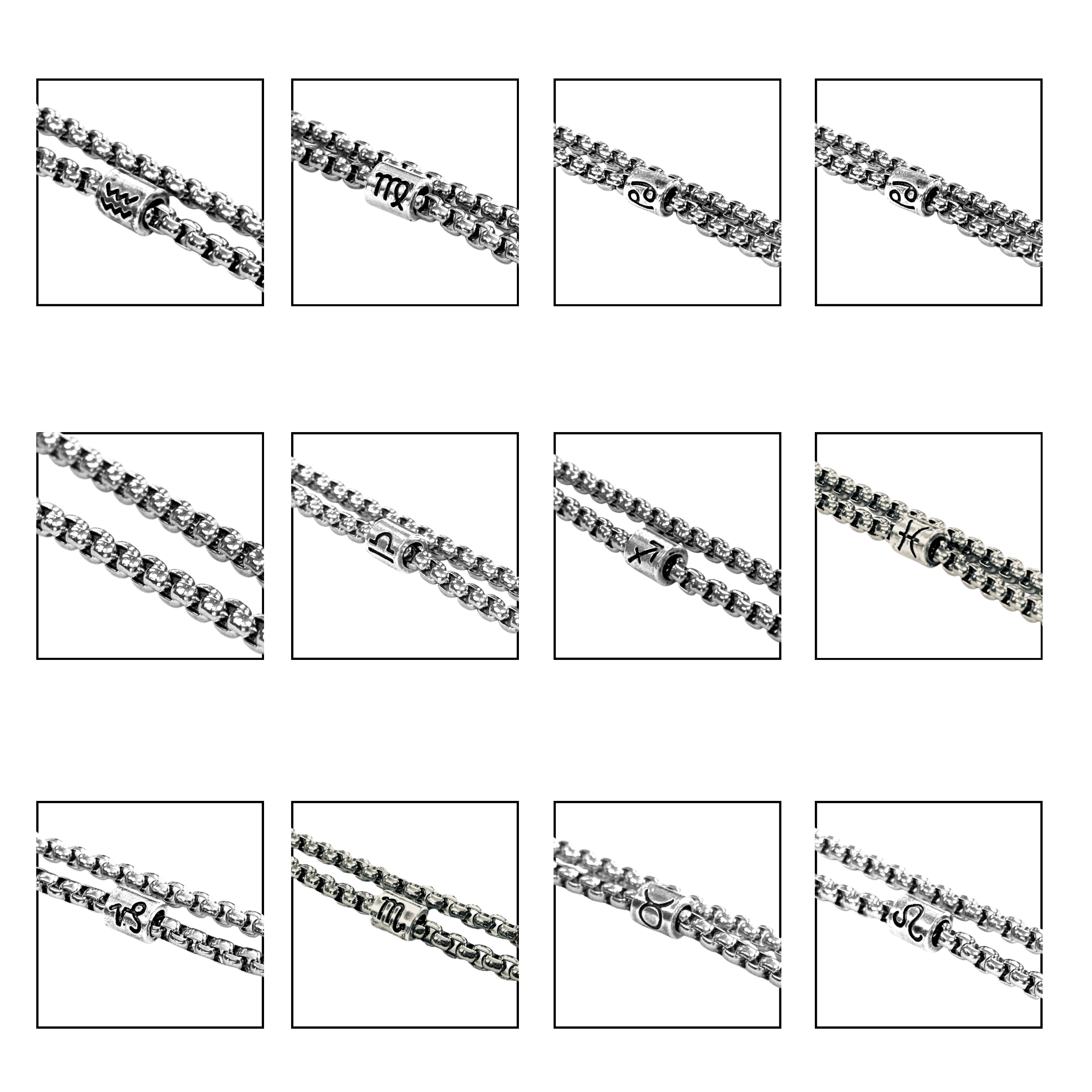 Horoscope stainless steel box chain zodiac necklace for men